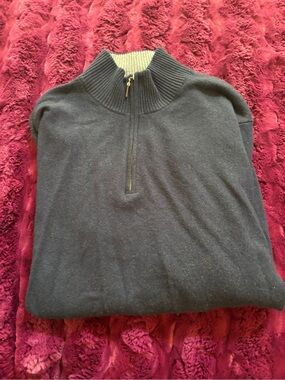 Neiman Marcus Men's navy 1/4 Zip Ribbed cashmere Mock Neck Sweater worn once xl